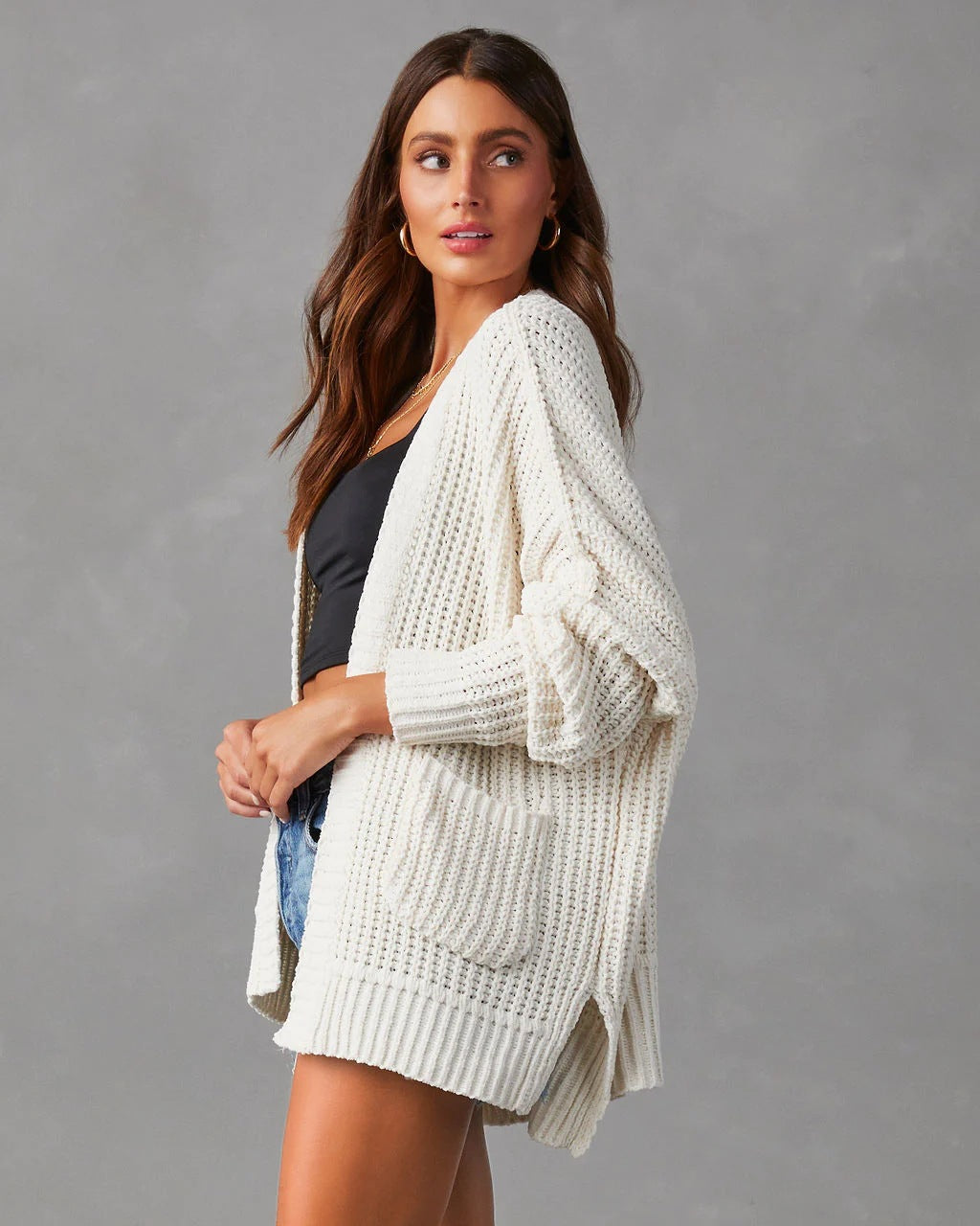 Damen Relaxed Strickjacke mit Taschen und offener Front Drune