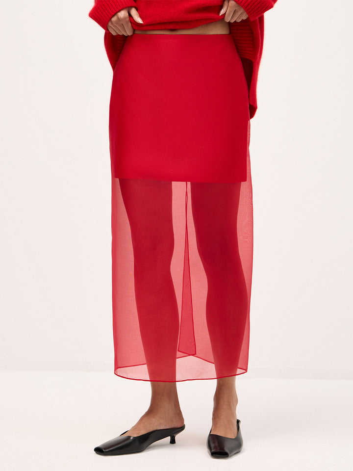 Damen Langer Chiffon-Rock mit seitlichem Schlitz und eleganter Silhouette Drune