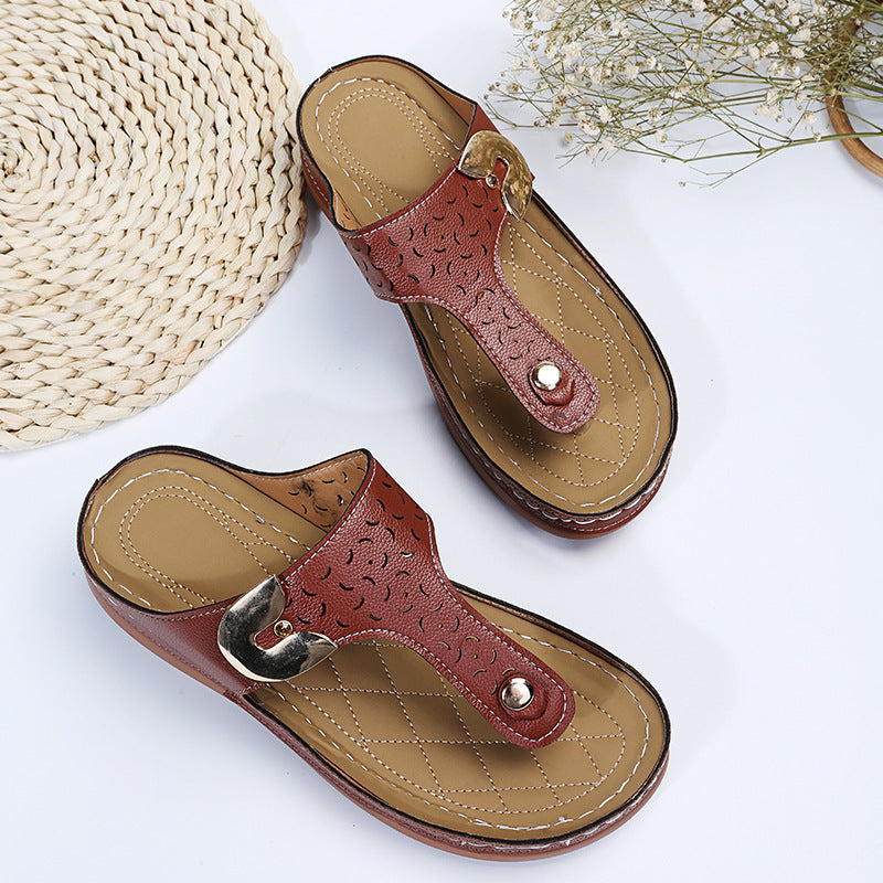 Damen Bequeme Zehentrenner-Sandalen mit verstellbarem Riemen und gepolsterter Sohle Drune