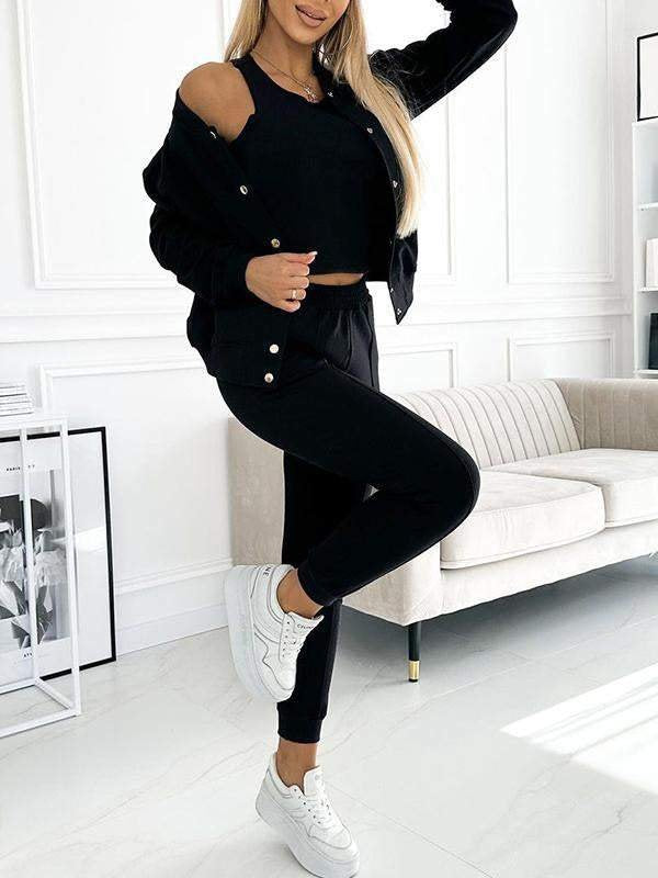 Damen Sportanzug mit kurzem Oberteil und urbaner Jacke Drune