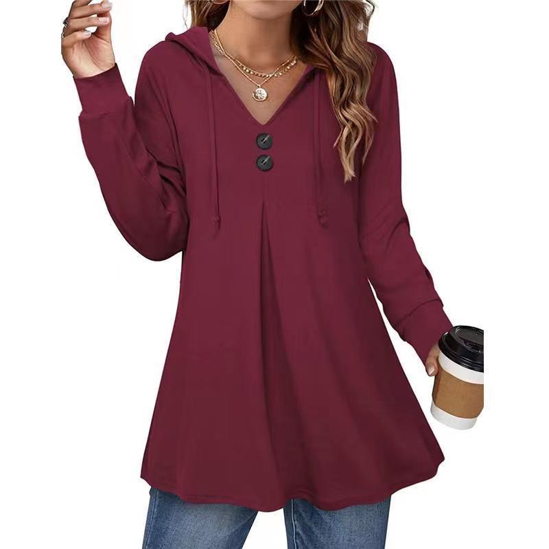 Damen Kapuzenpullover mit Knopfleiste und ausgestelltem Schnitt Drune
