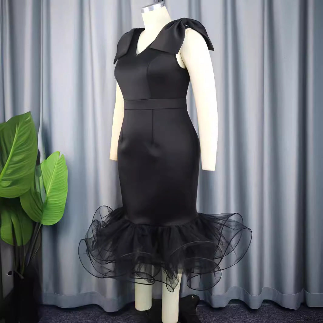 Damen elegantes Kleid mit innovativen Tüllrüschen Drune