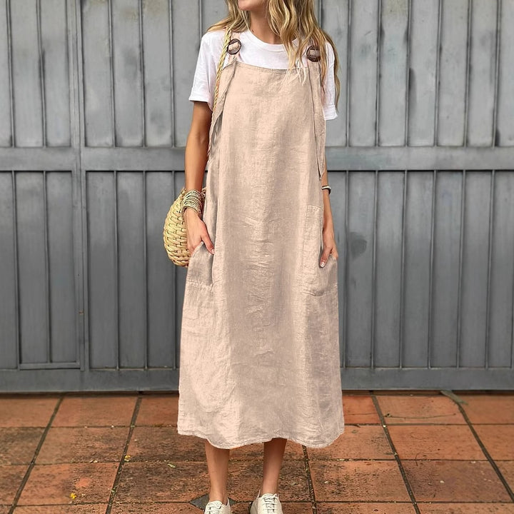 Damen Lässiges Leinenkleid mit praktischen Trägerdetails und großen Taschen Drune