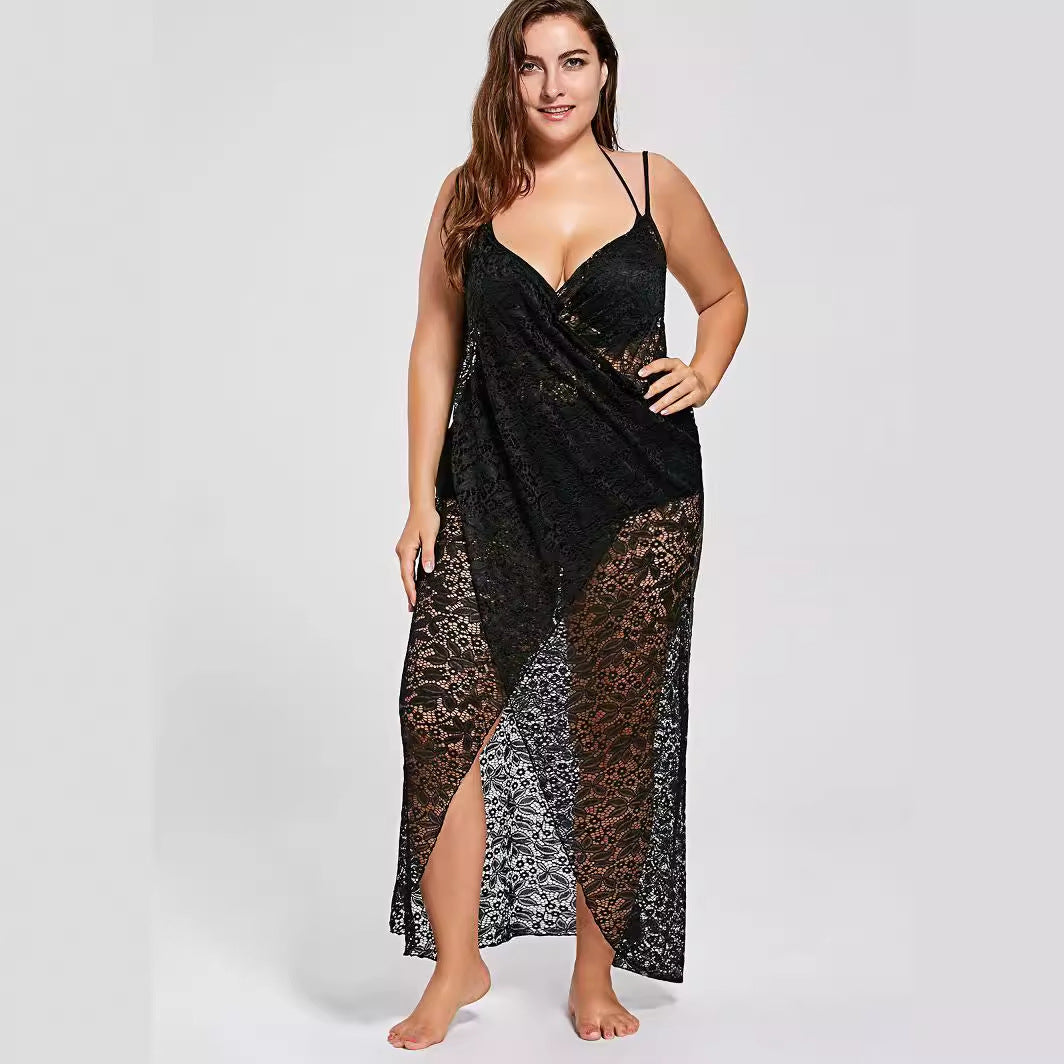 Damen eleganter durchsichtiger Spitzen-Strandüberwurf Drune