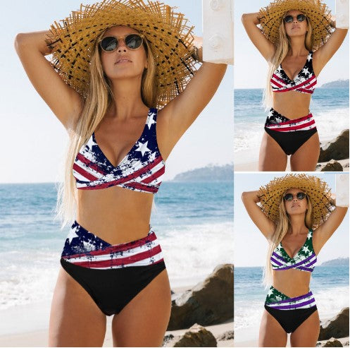 Damen Hochtailliertes Bikini-Set mit stylischem Wickeloberteil Drune