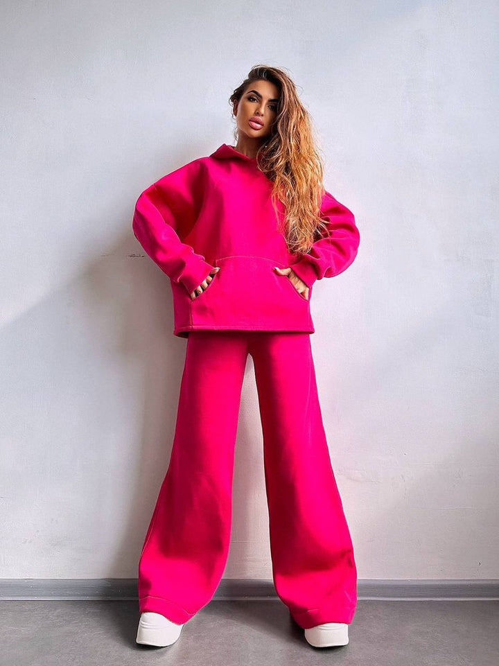 Damen lässiger Kapuzenpullover und weite Hose Set Drune