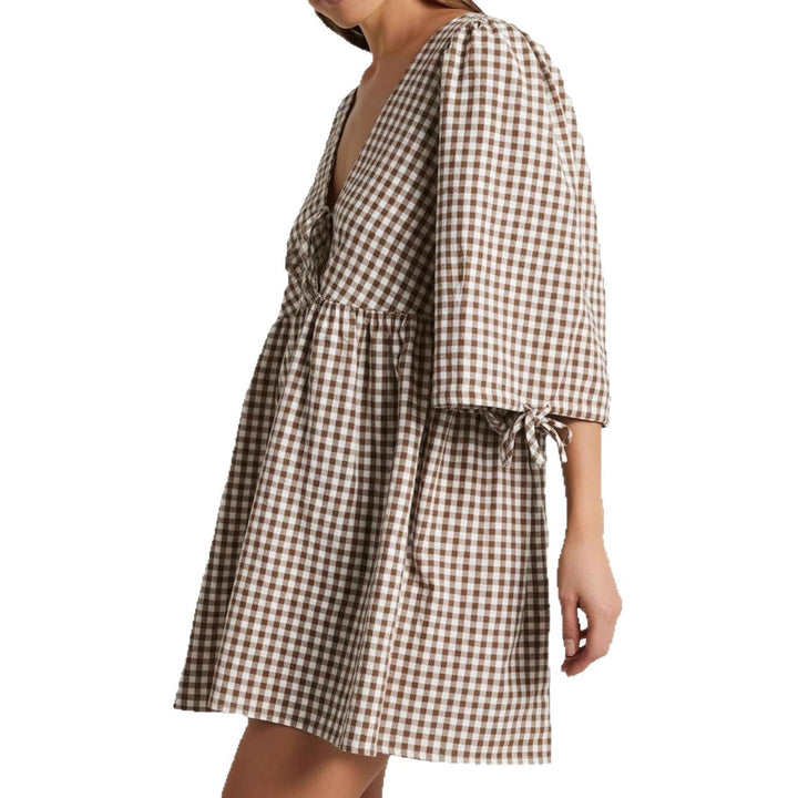 Damen Freizeitkleid mit V-Ausschnitt und Puffärmeln Drune