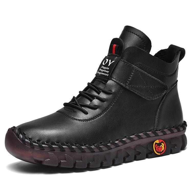 Herren nan knöchelhohe Freizeit-Lederimitat-Boots mit Klettverschluss gepolsterter Komfortinnensohle und profilierter Gummilaufsohle Drune