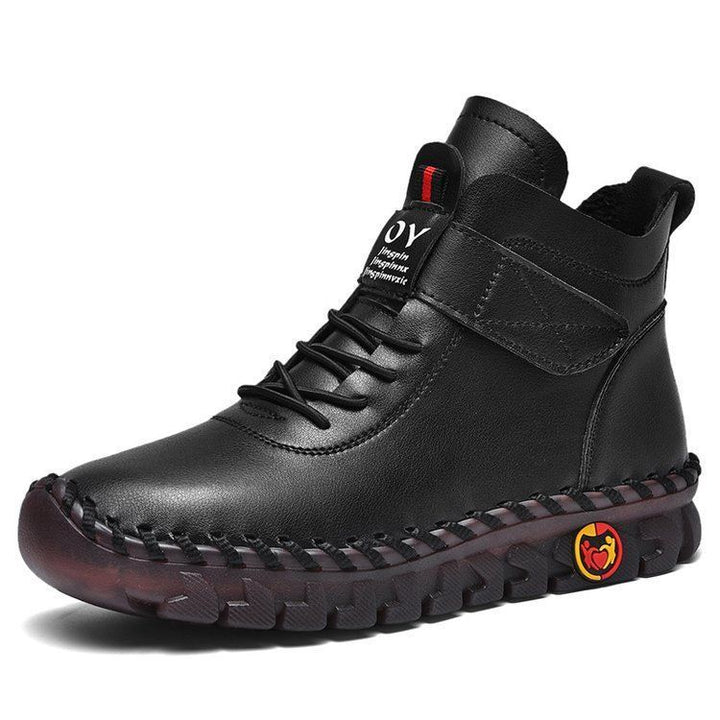 Herren nan knöchelhohe Freizeit-Lederimitat-Boots mit Klettverschluss gepolsterter Komfortinnensohle und profilierter Gummilaufsohle Drune