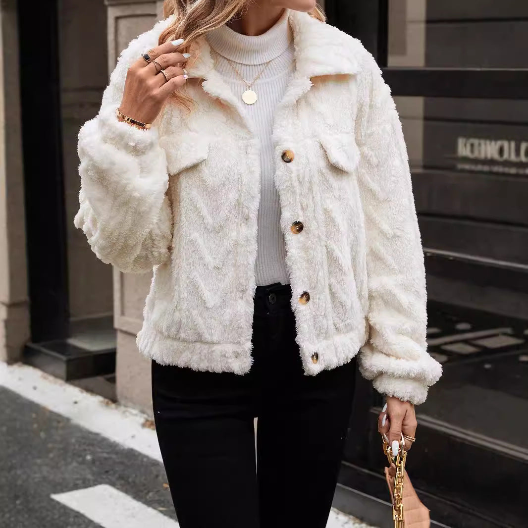 Damen Oversize Plüschjacke mit strukturiertem Design Drune