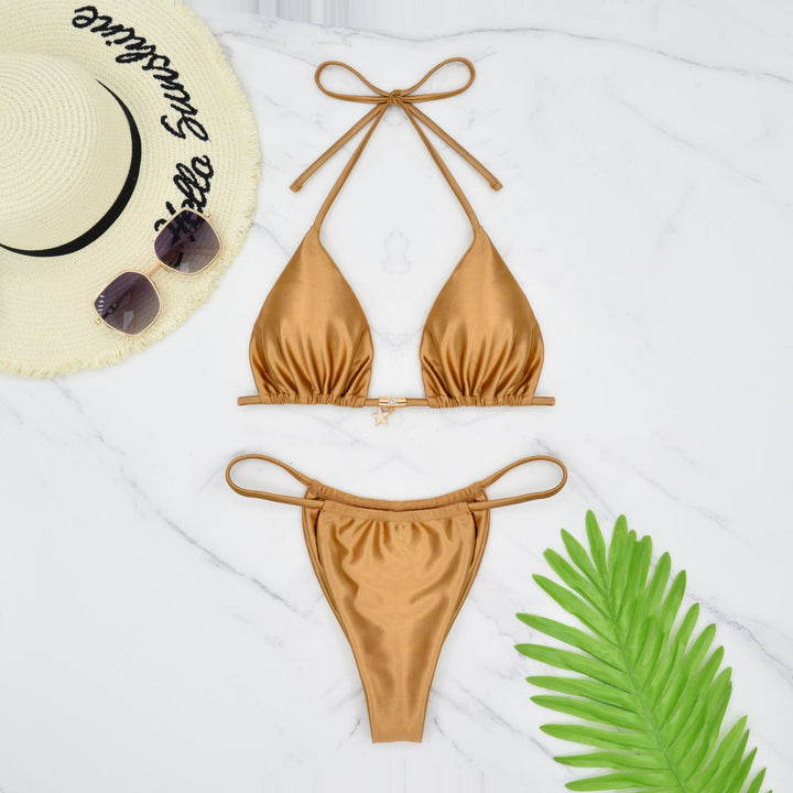 Damen Triangel-Bikini mit raffinierter Vorderansicht und elegantem Goldakzent Drune