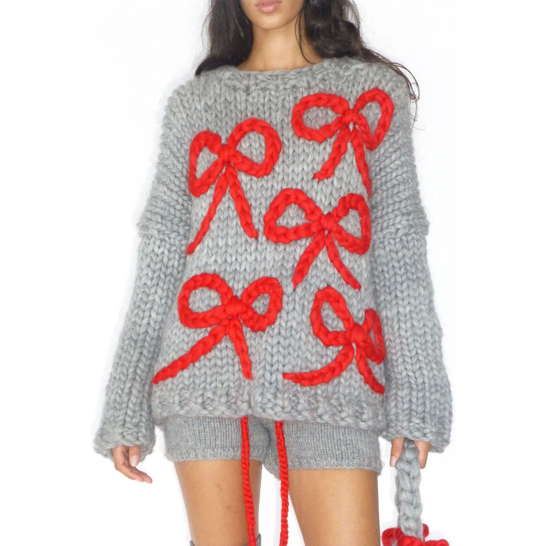 Damen Grobstrickpullover mit verspieltem Schleifen-Design Drune