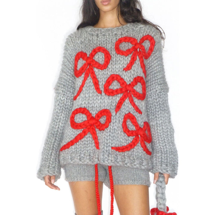 Damen Grobstrickpullover mit verspieltem Schleifen-Design Drune