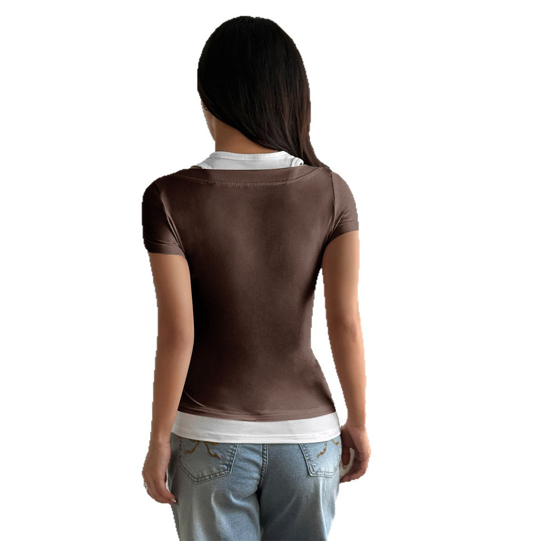 Damen Figurbetontes Oberteil mit Knopfdetails und unterem Layer Drune
