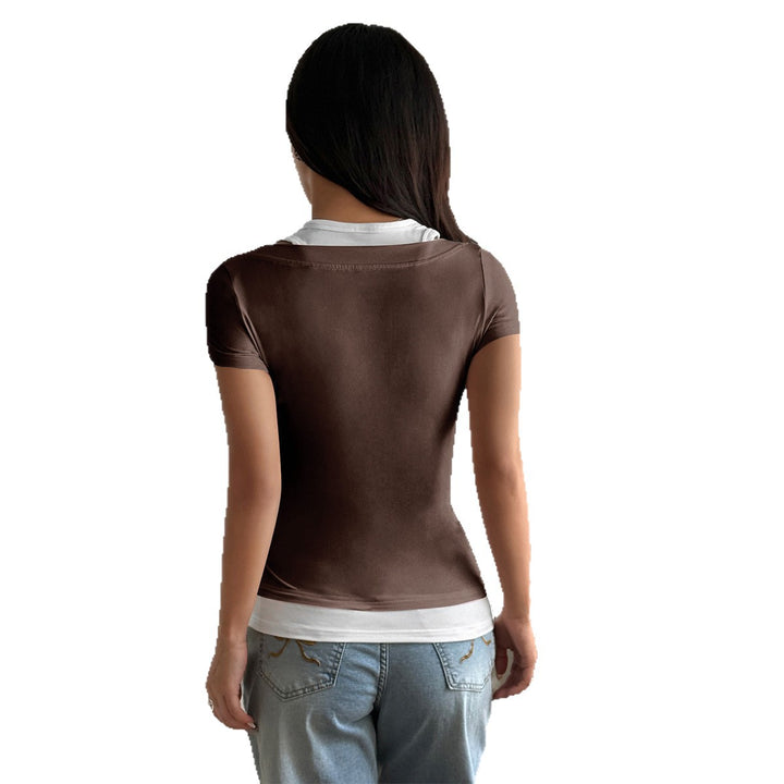 Damen Figurbetontes Oberteil mit Knopfdetails und unterem Layer Drune