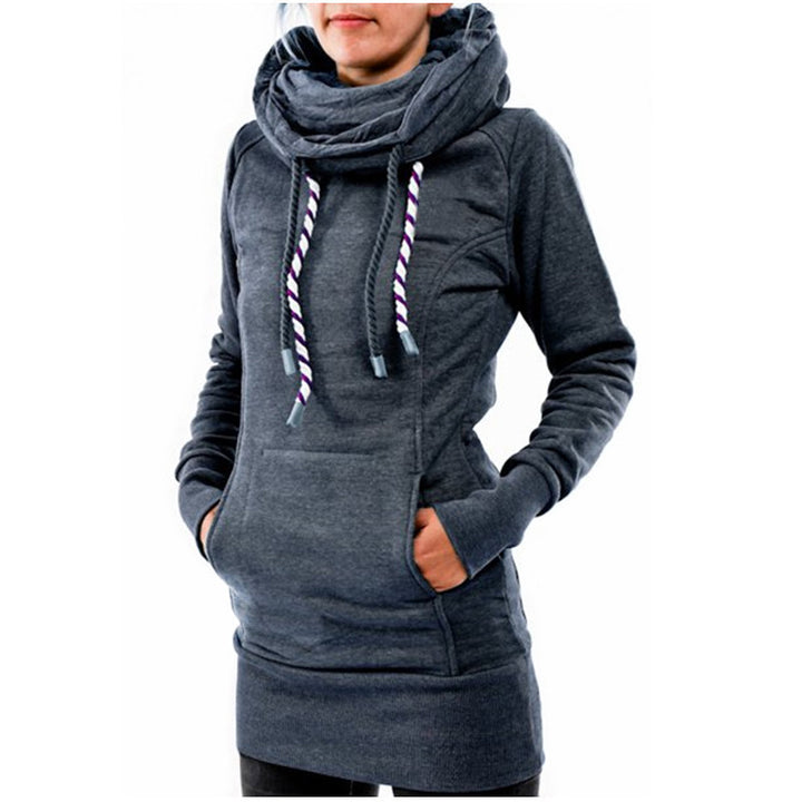 Damen lässiger Hoodie mit oversized Kragen und praktischer Bauchtasche Drune