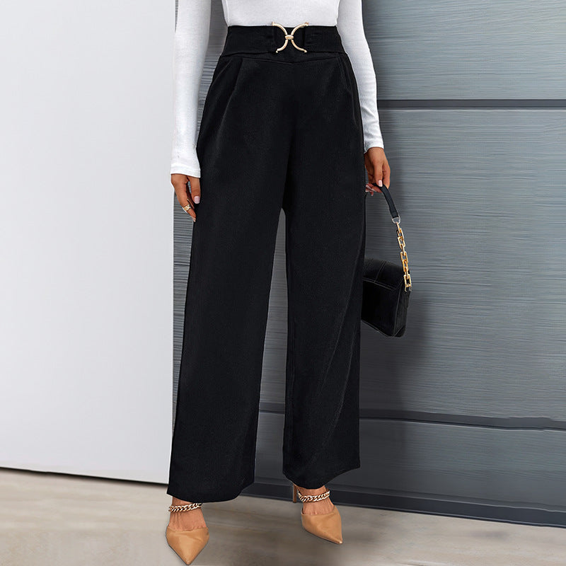 Damen elegante Hosen mit hohem Bund und Gürtel-Detail Drune