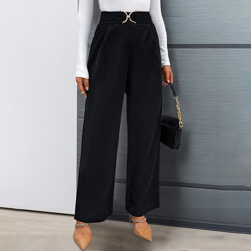Damen elegante Hosen mit hohem Bund und Gürtel-Detail Drune