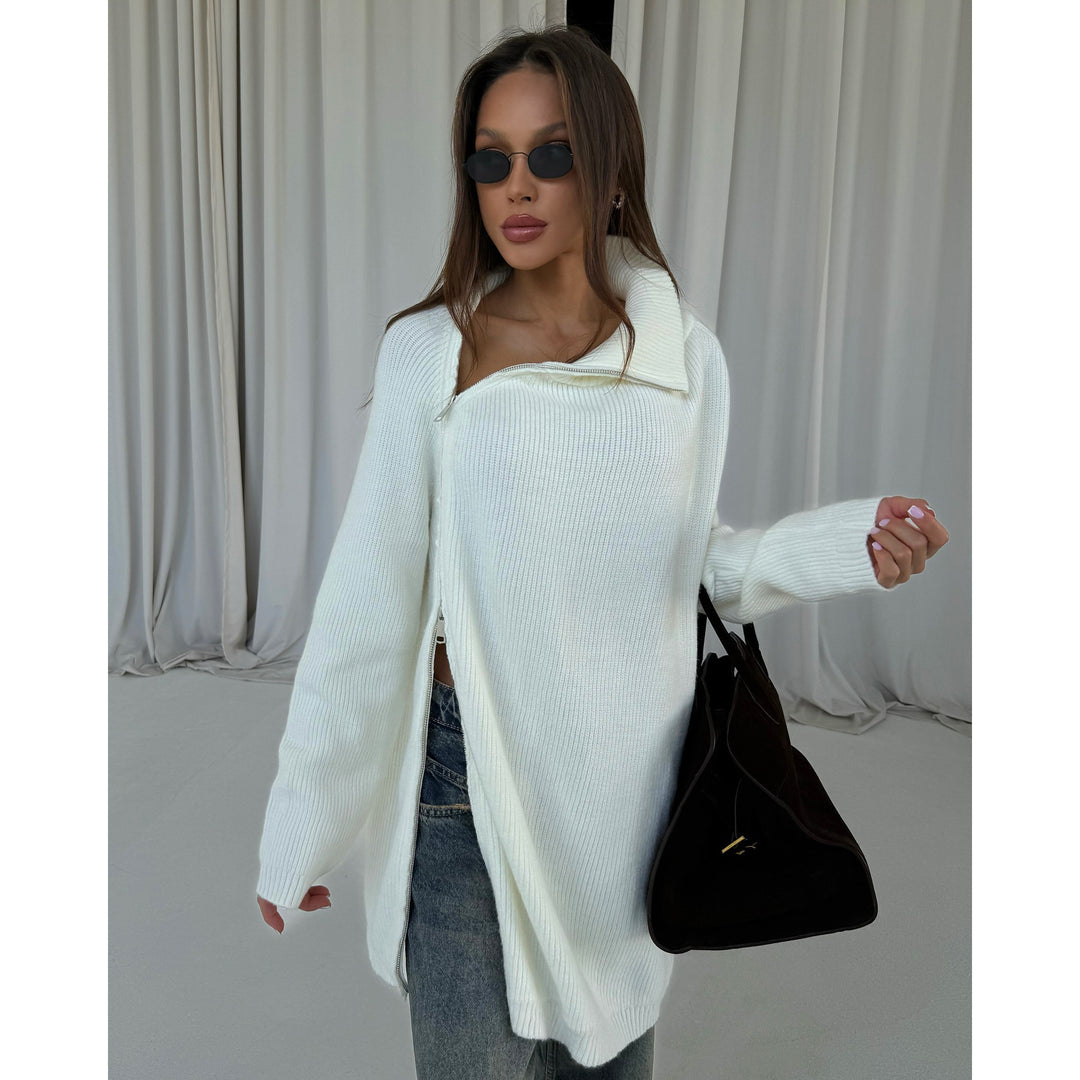 Damen Oversized Strickpullover mit modernem Stehkragen Drune