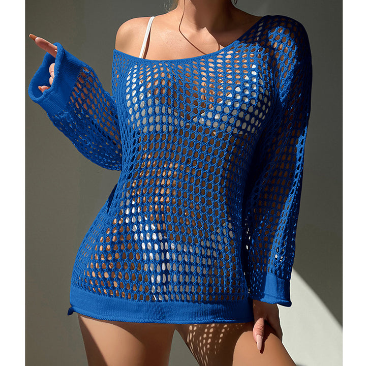 Damen luftiger Grobstrick Pullover mit weitem Schnitt und offenen Ärmeln Drune