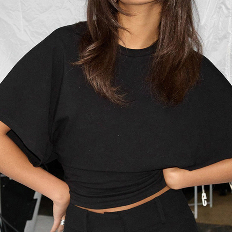 Damen Stilvolles Crop-Top mit weitem Schnitt und Rundhalsausschnitt Drune