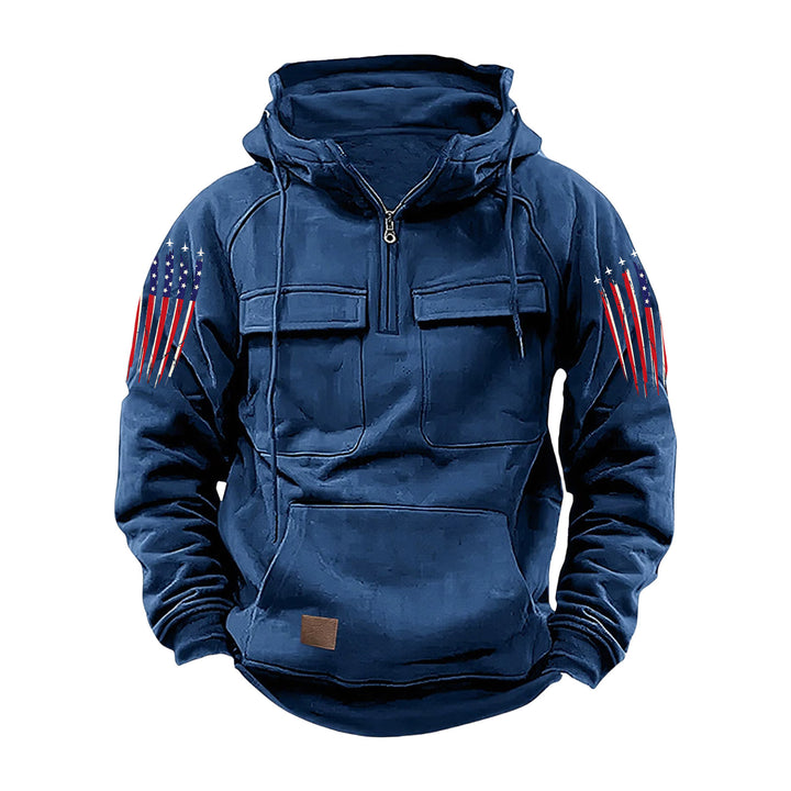 Herren nan Kapuzenpullover mit Halbzip, Cargo-Brusttaschen und Kängurutasche Drune