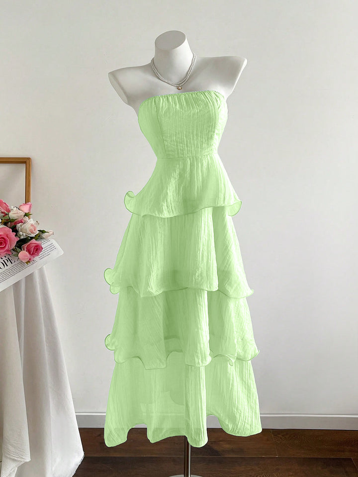 Damen langes Strandkleid mit voluminösen Rüschendetails Drune