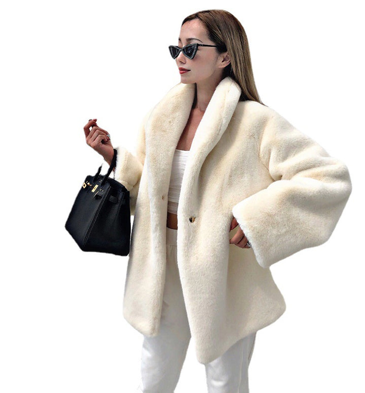 Damen kuschelige Oversized-Jacke aus Plüsch mit breitem Kragen Drune