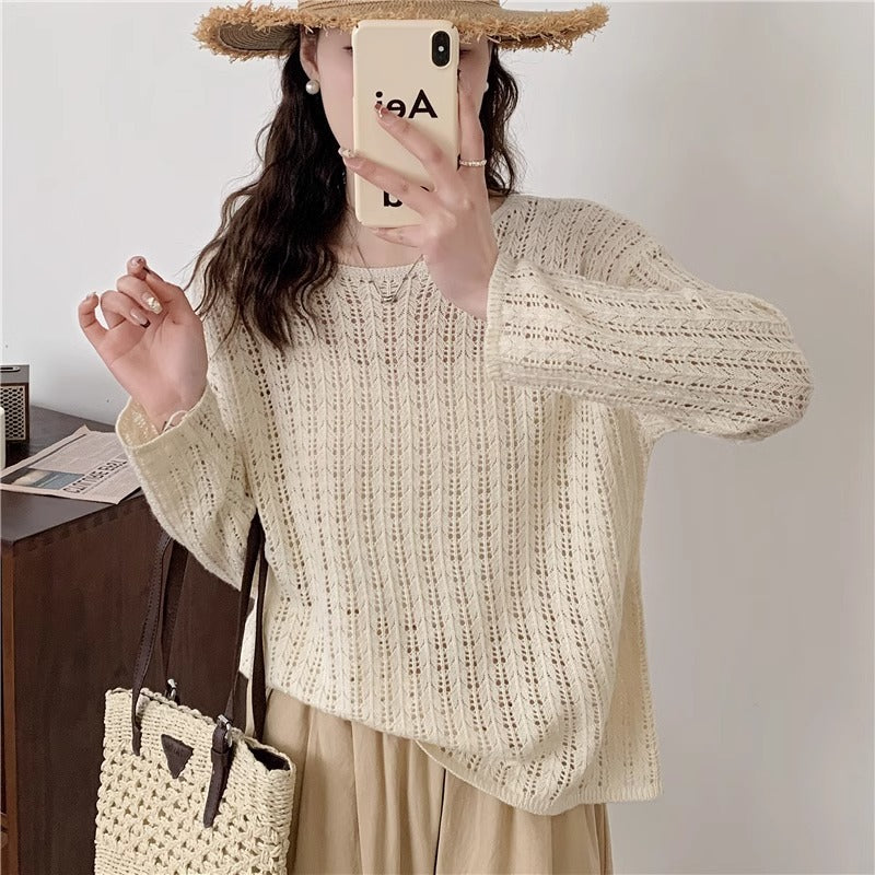 Damen luftiger Strickpullover mit raffiniertem Netzdesign Drune