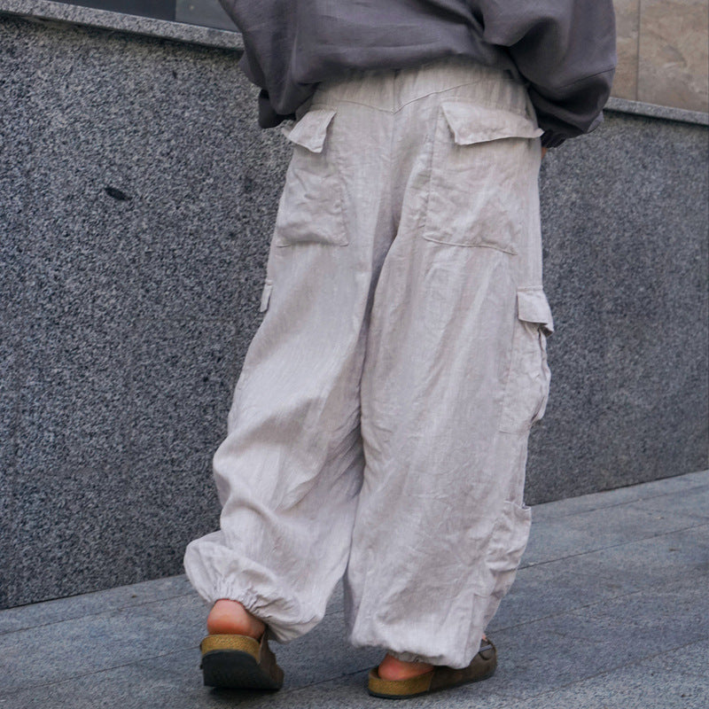 Herren lässige Cargo-Hose aus atmungsaktivem Leinenmaterial Drune