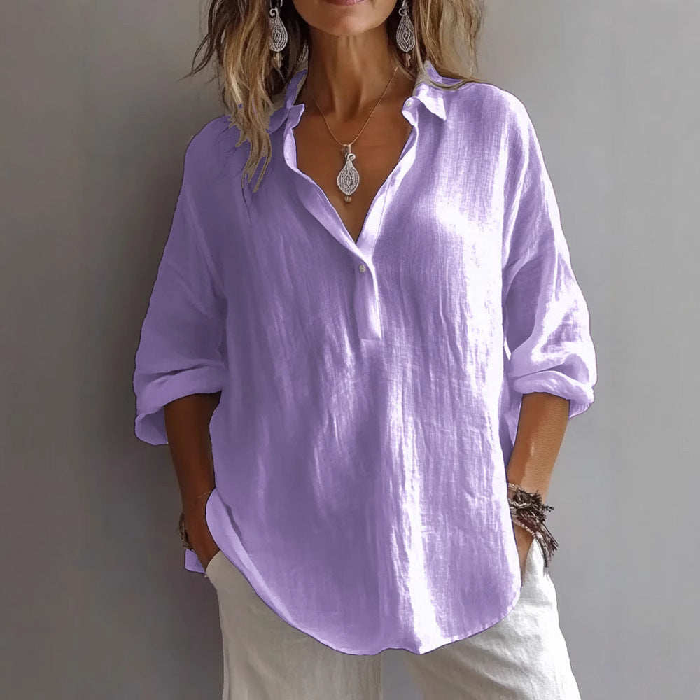 Damen Lockeres Leinen Knopf-bluse Drune
