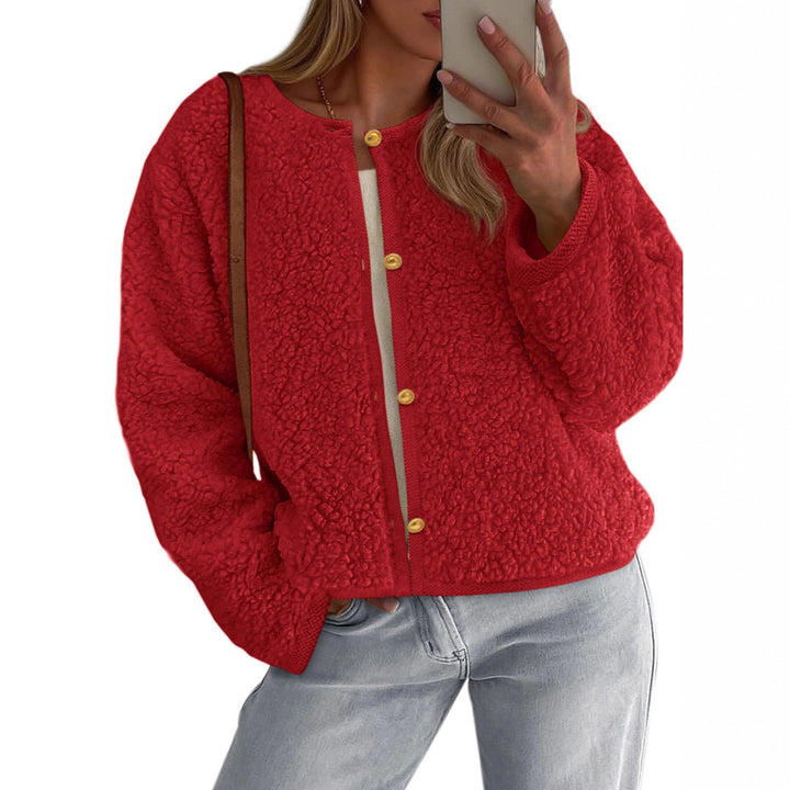 Damen Kuschelige Fleecejacke mit Knopfdetail und Oversized-Schnitt Drune