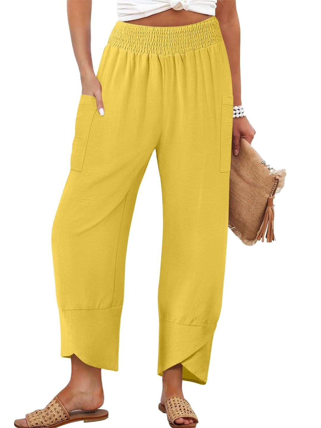 Damen Weite Sommerhose mit elastischem Bund und praktischen Taschen Drune