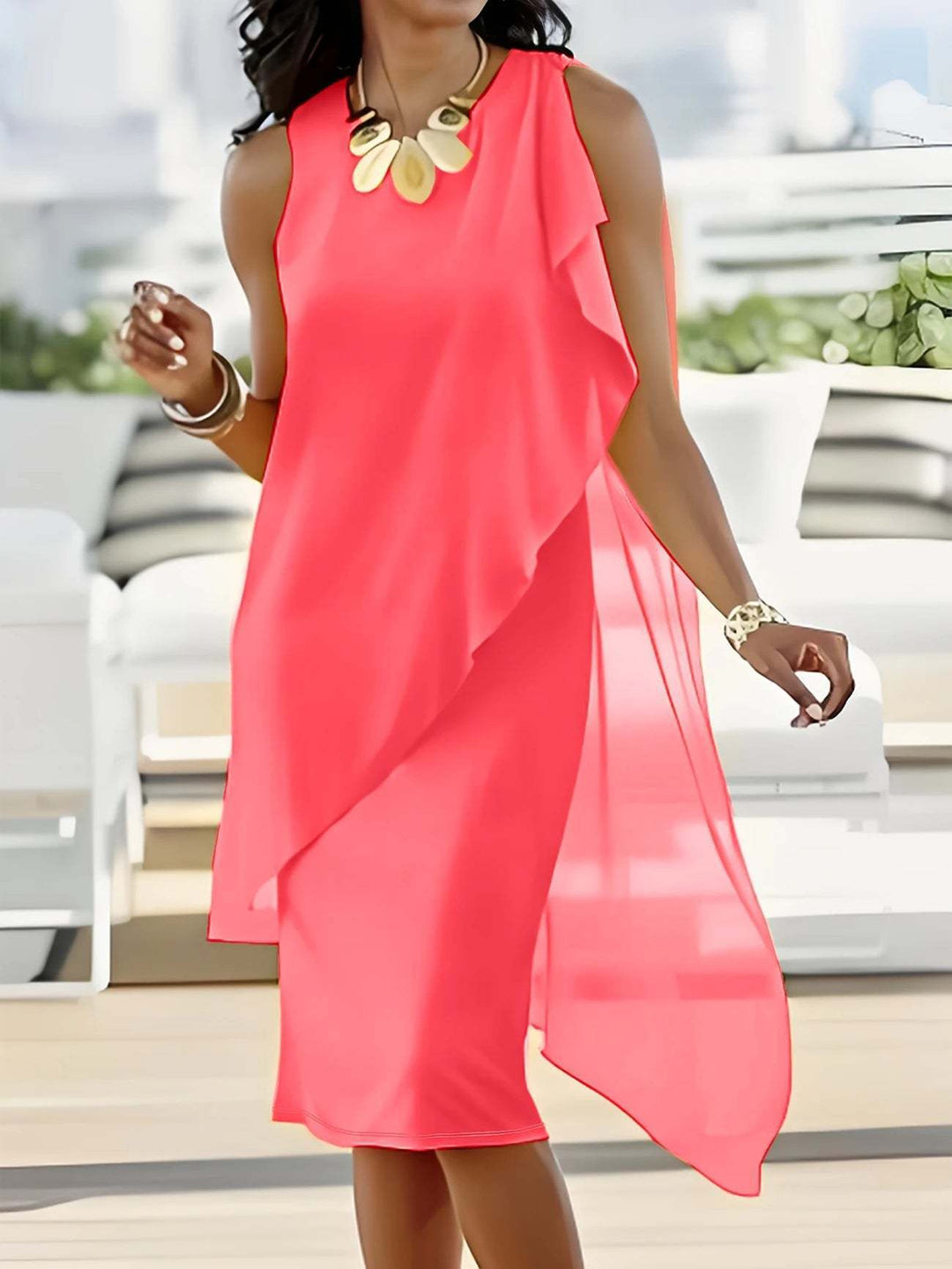 Damen elegantes und luftiges Abendkleid mit asymmetrischem Schnitt Drune