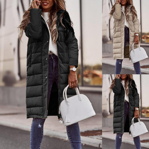 Damen Lange Steppjacke mit hohem Kragen und praktischen Taschen Drune