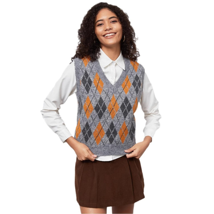 Damen Grobstrick Weste mit elegantem Rautenmuster Drune