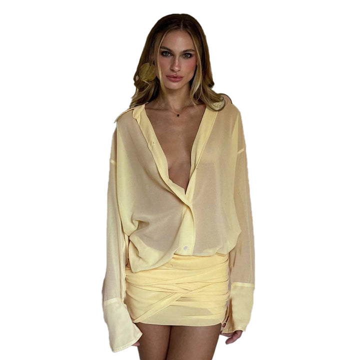 Damen Elegante Bluse mit übergroßem Schnitt und raffinierten Wickeldetails Drune