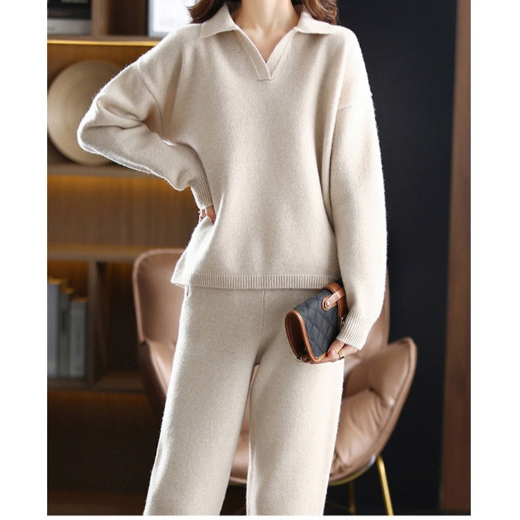 Damen bequemer Strickpullover mit Kragen und oversized Schnitt Drune