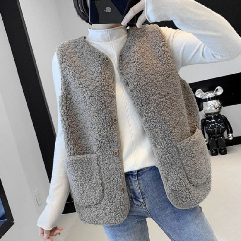 Damen Teddy-Fleeceweste mit praktischen Taschen und Knopfverschluss Drune