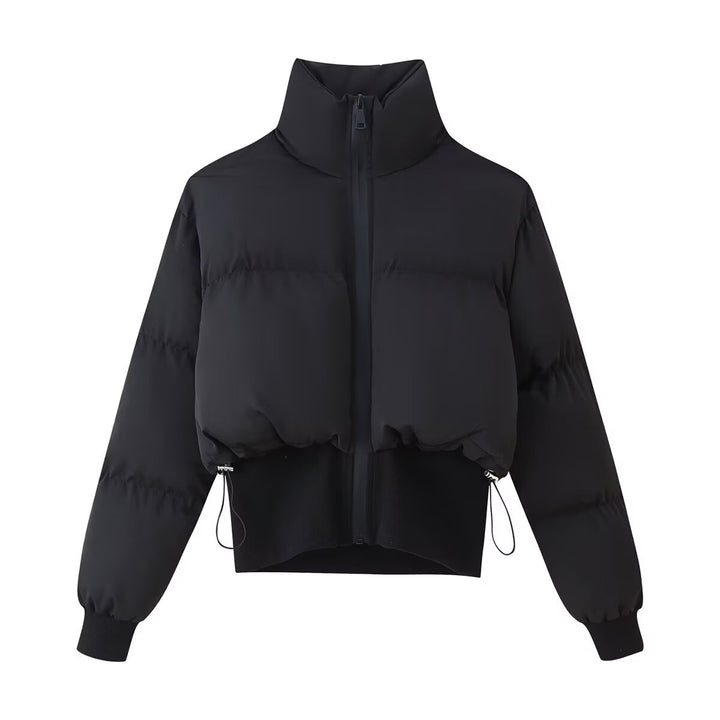 Damen nan kurz geschnittene Steppjacke mit hohem Stehkragen, Kordelzugsaum und breitem Rippenbund Drune