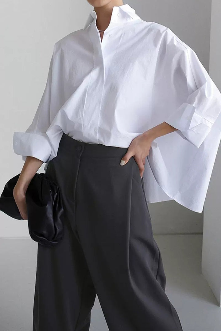 Damen modische Oversized-Bluse aus hochwertiger Baumwolle mit lässigem Schnitt und Stehkragen Drune