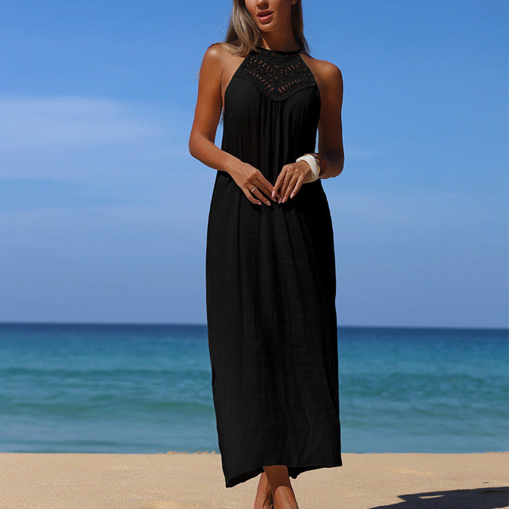 Damen Maxikleid mit elegantem Häkeloberteil und lockerer Silhouette Drune