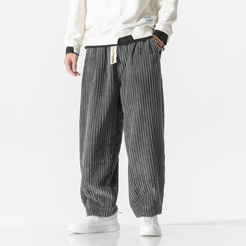 Herren nan weite Breitcord-Hose mit elastischem Bund, Kordelzug und tiefen Eingrifftaschen Drune