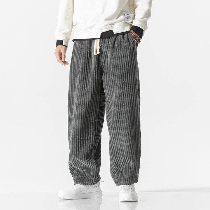 Herren nan weite Breitcord-Hose mit elastischem Bund, Kordelzug und tiefen Eingrifftaschen Drune