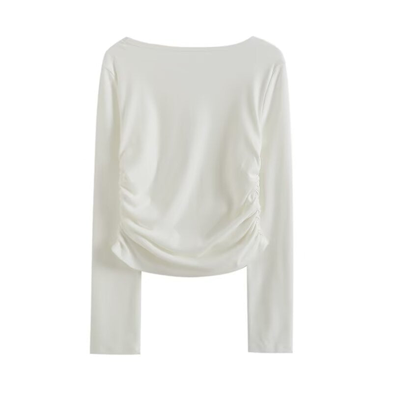 Damen Langarmshirt mit eleganter Raffung und U-Boot Ausschnitt Drune