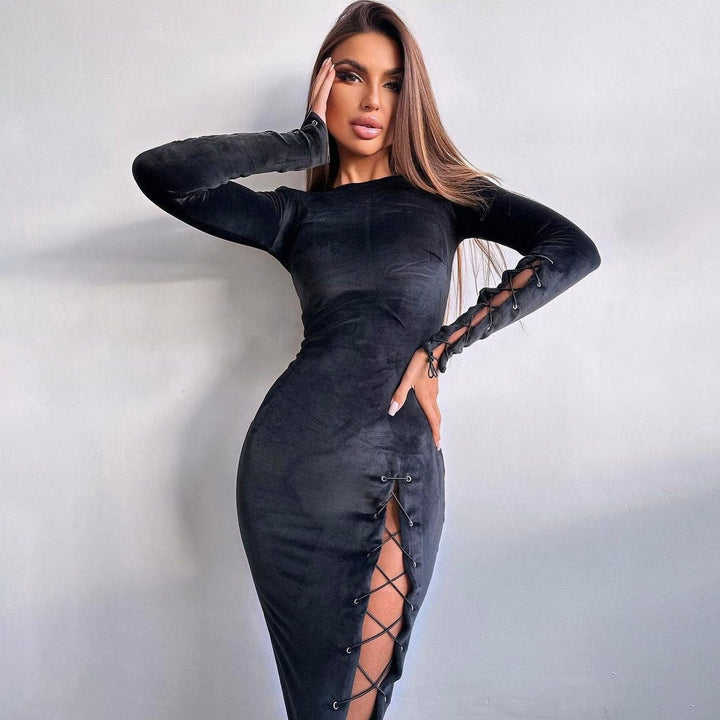 Damen Maxikleid mit raffinierten Schnürdetails und figurbetontem Schnitt Drune