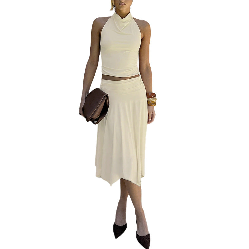Damen elegantes und figurschmeichelndes Oberteil mit asymmetrischem Schnitt und fließendem Rock Drune