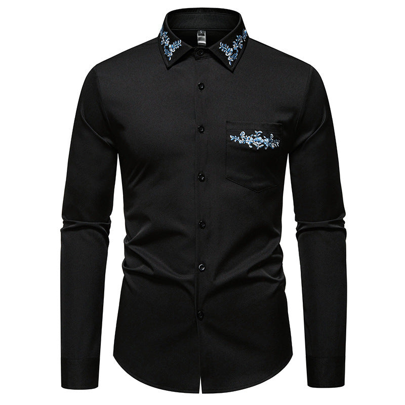 Herren elegantes Hemd mit kunstvollem Bestickungsdesign Drune