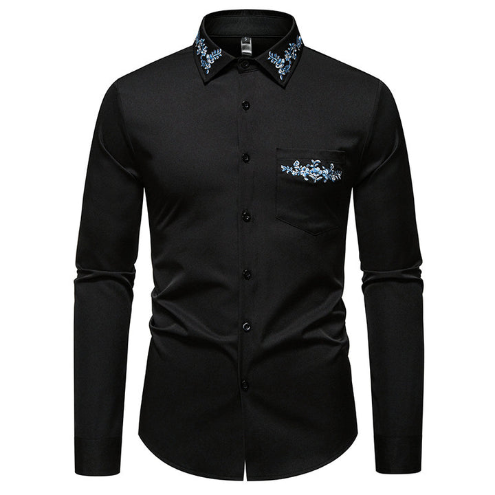 Herren elegantes Hemd mit kunstvollem Bestickungsdesign Drune