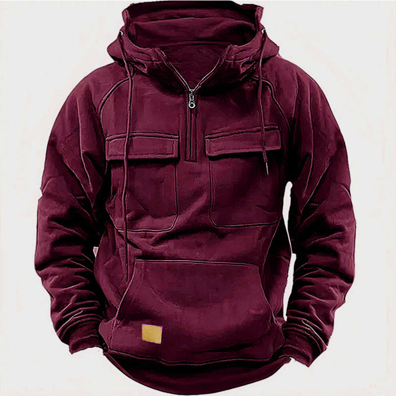 Herren lässiger Kapuzenpullover mit praktischen Taschen und Kunstlederdetails Drune